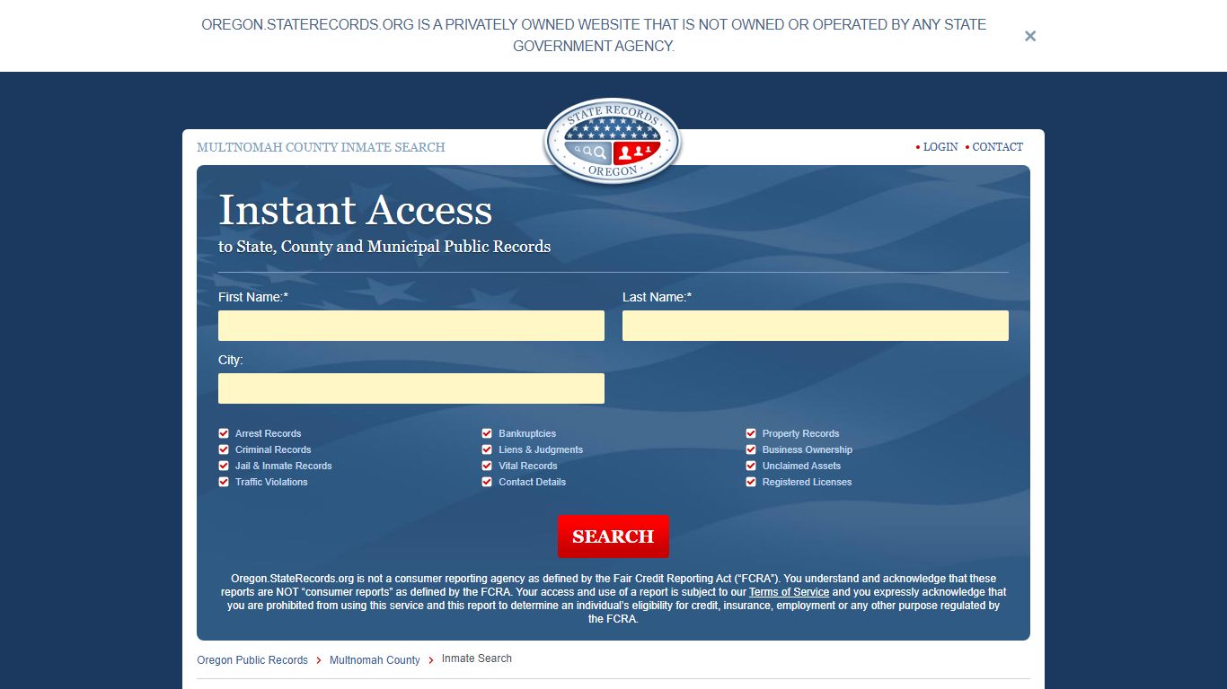 Multnomah County, Oregon Inmate Search | StateRecords.org